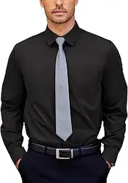 [COOFANDY] Men's Shirt Long Sleeve Dress Shirt Plain Business Shirts Stretch Formal Shirts for Wedding