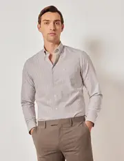 Hawes & Curtis White & Brown Stripe Oxford Shirt | Button Down Collar Size: XXXL