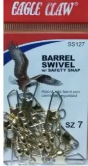 Eagle Claw Barrel Swivel with Safety Snap, Brass, Size 7, 12 Pack