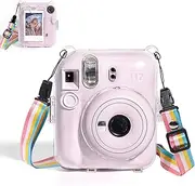Meunmro Clear Camera Case for Instax Mini 12, Camera Protective Cover with Adjustable Shoulder Strap and Built-in Photo Holder, Fujifilm Mini 12 Instant Camera Case
