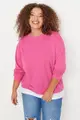 Plus Size Fuchsia Bottoming T-Shirts With a Pop-up Look, Knitted Thin Sweatshirt