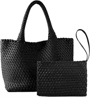 [SporGenius] Woven Bag for Women, Vegan Leather Tote with Small Handmade Purse, Large Travel Braided Top Handle Handbags