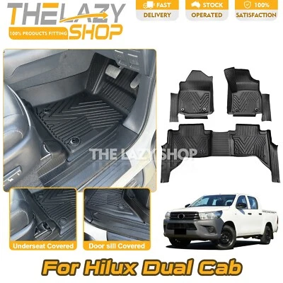 5D TPE Floor Mats for Toyota Hilux Auto Dual Cab 2015+ with Door Sill Covered