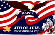 4th of July Patriotic Bunting Banner - Premium Oxford Fabric, Waterproof & Durable with 4 Metal Grommets - Independence Day Party Decoration for Outdoor/Indoor Use(4th of July)