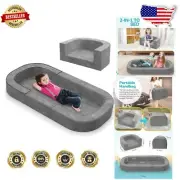 Gray 2-in-1 Toddler Bed and Sofa, Portable Floor Cot for Children 1-6 Years