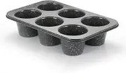 Monfish Jumbo Deep Muffin Tin - 6-Cup 3.5-Inch Muffin Pan, Carbon Steel with Non-Stick Coating - Bakeware with Black Granite Stone Finish - Extra Large Cupcake Tins for Baking