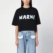 [Marni] Black cropped T-shirt with logo print 36 IT Black