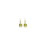 14k Yellow Gold 5mm Princess Cut Peridot Leverback Earrings