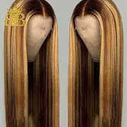 13x4 Straight Honey Blond Color Highlight 150% Lace Front Human Hair Wigs for Women Remy Brazilian Invisible Pre Plucked,4/27HL,16inches
