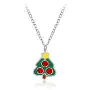 925 Sterling Silver Christmas Tree Enamel Pendant Necklace Kids Girls Cute