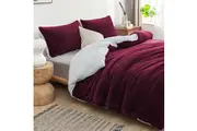 Luxor 2 in 1 Teddy Fleece Sherpa Duvet Cover Set and Blanket Burgundy