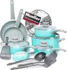 Mueller 16-Piece Non-Stick Stone Cookware Set with Steamer and Glass Lids, Turqu