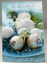 Hallmark Christmas Greeting Card Unused Son & Family Ornaments Sea Shells Blue