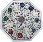 Multiucolor Stone Inlay Work Patio End Table Octagon Marble Coffee Table Top