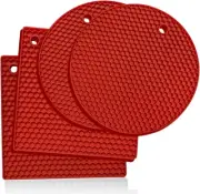 KITCHENATICS Silicone Trivets for Hot Pots and Pans (Red, 4 PCS)