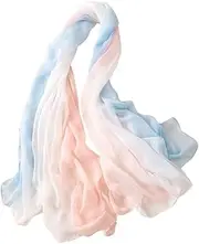 [BESTYASH] Unique Gradient Chiffon Scarf for Summer UV Protection Soft Silk Shawl Light Blue and Pink Lightweight Breathable Fashionable Accessory for All Seasons