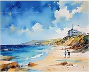 TAOPAOLAB Coastal Scene Paint by Numbers Kit for Adults - DIY Seaside Cliff and Walkers Painting on Canvas 16x20 Inches, Acrylic Paint Set, Suitable for Beginners, Beach Art for Home Decoration/Gifts