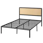 Zinus Queen Bed Frame with Black Rattan headboard and Metal Frame