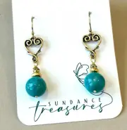 Aqua Teal Natural Amazonite Gemstone Earrings Sundance Treasures Gold-Filled Wir