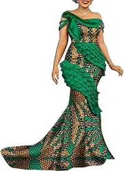 [Afrilisco] African Print Dresses for Women Wedding Lady Dashiki Party Dresses Cotton Elegant African Outfits Evening Gowns