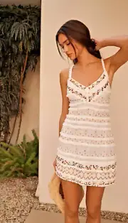 NWT ANTHROPOLOGIE SLEEVELESS SEQUIN BEADED FRINGE MINI DRESS IVORY XS