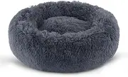 BVAGSS Small Dog Bed,Anti-Anxiety Donut Cuddler Cozy Soft Round Bed,Calming Plush Washable Round Fluffy Pet Cushion Bed for Puppy & Kitten MW002 (16 inch, Dark Grey)