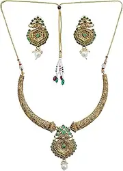 [Siddhatva] Traditional Wedding White Pearl Indian Ethnic Antique matt Finish Gold Plated Choker Necklace Jewelry Set, Medium, Metal, No Gemstone