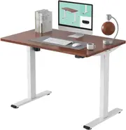Electric Standing Desk 120x60cm Adjustable Height Sit Stand Desk (White Frame + Mahogany Top)