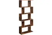 Rustic Brown 5-Tier Wooden Bookcase - Freestanding Display Shelf and Room Divider