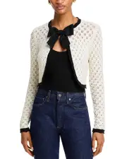 Alice and Olivia Dannie Bow Trim Crochet Shrug