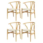 1 Set of 4 Artiss Dining Chairs Wooden Rattan Seat Wishbone Back