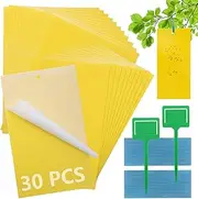 30 PCS Sticky Traps, KIKISML Yellow Dual-Sided Sticky Insect Catcher with Twist Ties Fruit Fly Fungus Gnat Trap Killer for Whiteflies Mosquitos Fungus Aphids Leafminers Indoor Outdoor Use, 20 * 15CM