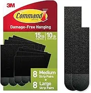 Command Medium and Large Picture Hanging Strips, Damage Free Hanging Picture Hangers, No Tools Wall Hanging Strips for Living Spaces, Black, 8 Medium Pairs and 8 Large Pairs