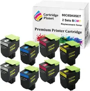 2 Sets BCMY Compatible Toner Cartridge for Lexmark 80C8SK0 80C8SC0 80C8SM0 80C8SY0 (2,500/2,000 (B/CMY) Pages) for Lexmark CX310 CX310DN CX410 CX410DE CX510 CX510DE CX510DHE