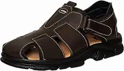 [Casual] Hiking Sandals Men's Genuine Leather Trekking Sandals Outdoor Leisure Shoes Velcro Front Closed Padded Gel Footbed