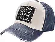 [YANYU] Halloween Flying Bats Print Fashion Washed Distressed Baseball Cap Vintage Adjustable Hat with Classic Brim, Navy Blue, One Size