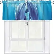 LHBWCVN Dolphins in Love Valances for Windows, Rod Pocket Window Treatment Drapes Farmhouse Kitchen Curtains Short Blackout Window Curtains for Living Room Bedroom Decor 54x18 Inch