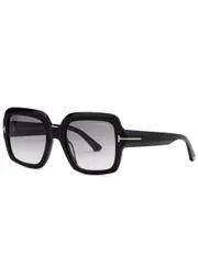 Tom Ford Kaya Square-frame Sunglasses, Sunglasses, Black, Square Frame, Acetate, Designer Engraved Lenses, 100% UV Protection ONE SIZE