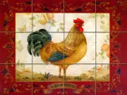 Mural Tumbled Marble Backsplash Hen Rooster Tile #322