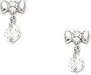 [JewelryWeb] 14k White Gold CZ Simulated Diamond Medium Bow With Drops Screw Back Earrings 10x6mm Stud Earring for Women