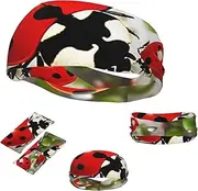FJWSLCH Ladybug Headbands for Women Men Non Slip Workout Sweatbands Adjustable Sports Hair Bands Elastic Head Bands Moisture Wicking Hairband for Running, Cycling, Yoga, Spa