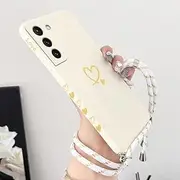 Love Lanyard Silicone Phone Case for Samsung Galaxy S23 S22 S21 S10 S9 S8 Plus Note 20 Ultra 10 Plus Cover,White,for Galaxy Note 20
