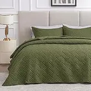 Love's cabin King Size Quilt Bedding Set Olive Green Bedspreads - Bed Summer Quilt Lightweight Microfiber Bedspread- Wave Pattern Bedding Coverlet for All Season - 3 Piece (1 Quilt, 2 Pillow Shams)