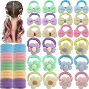 Girls Hair Ties Bows and Flowers Ponytail Elastic Bands,No Damage Elastic Ponytail Holders Hair,Hair Bows No Slip Durable Fabric ponytail fixator Multicolor