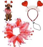 Jiimhte Holiday Pet Costume Set | Puppy Red Heart Headwear and Scarf - Dog Holiday Parties Props, Valentines Day Pet Hair Accessories for Small, Medium, Large Dogs
