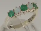 18k White Gold Natural Emerald & Opal Womens Eternity Ring - Sizes 4 to 12