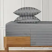 [URBANHUT] 1000 Thread Count Pure Cotton Striped Queen Sheets Set (4 Pc) - Ultra Soft & Smooth, Sateen Weave Sheets for Queen Size Bed, Luxury Hotel Sheets with 16" Deep Pocket - Dark Grey