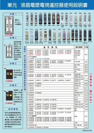 全新東元TECO液晶電視遙控器91A 91B1 14B 85A 88A 88M 85H TL-3205TRE 0312
