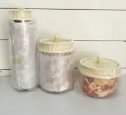 NEW Tupperware Counterparts Acrylic 3 Pc Set Canister Almond Push-Button Seal