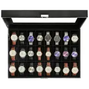 24-Slot Watch Box PU Leather Watch Case with Glass Lid Watch Holder Organizer